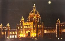 VTG Postcard Of Parliament Building Victoria British Columbia At Night 1961 (j17 picture