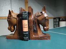 Vintage Monkey Pod Wooden Horse Head Bookends Mabini Handicraft Philippines picture