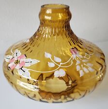 Vintage Hand Painted Amber Lamp Fount Floral Glass Shade  picture