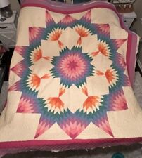 Vintage Hand sewn Quilted BROKEN STAR Lone Star Quilt 79x82 picture