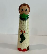 Vintage Hand Painted Wooden Spindle Christmas Girl Doll picture