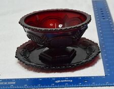 Vintage Avon 1876 Cape Cod Deep Ruby Red Footed Open Candy Dish & Plate picture