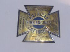 Vintage American La France Fire Engine Chemical Aerial Water Towers Metal Emblem picture