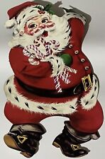 Vintage Cardboard Die Cut Christmas Decoration Waving Santa Candy Canes 14.5