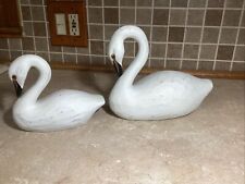 2 white swan home decor ceramic figurines  size 5” + 8” Tall picture
