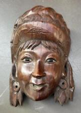 Vintage Carved Wooden Bust of a Maiden with Glass Eyes picture