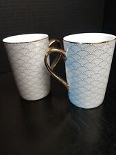 art nouveau 10 Strawberry Street Ceramic Coffee Mug Pair Metallic Gold picture