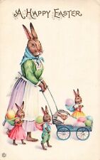 Easter Greetings Postcard Mother Rabbit Walking Bunnies Embossed PM 1916    V5 picture