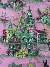 1940's PINK Toile NANTUCKET HARBOR Barkcloth Vintage Novelty Upholstery Fabric picture