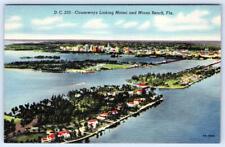 1940-50's AERIAL VIEW CAUSEWAYS LINKING MIAMI FLORIDA FL VINTAGE LINEN POSTCARD picture