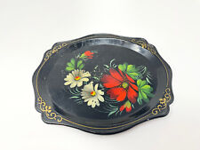 RARE Hand Painted USSR Tray -Black And Red Floral Varnished Vintage NICE picture
