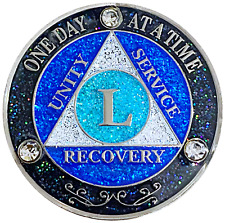AA 50 Year Crystals & Glitter Medallion, Silver, Blue Color & 3 Crystals picture