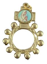 Vintage Catholic Finger Rosary Gold Tone Religious Medal picture