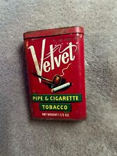 Vintage Velvet Pipe And Cigarette Tobacco Tin With Flip Top Lid picture