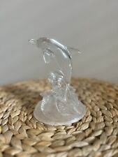 Solid Crystal Glass Jumping Dolphin Figurine on A Frosted Base 6 1/4