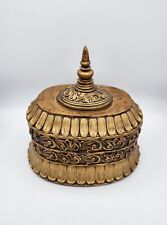 Vintage Ornate Gold Resin Lined Jewelry Box  With Lid Intricate Design picture