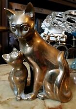 Vintage Large  Brass Cat and Kitten Statue/Figurines 19 Cm  picture
