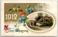 Postcard - 1912, New Year Greetings with Birds and Flowers Art Print picture