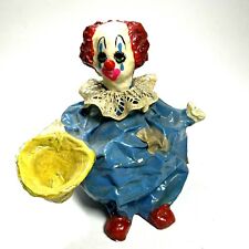 Vintage Paper Mâché Clown Sweet Face Circa Blue Hat In Hand 1960’s Lace Collar picture