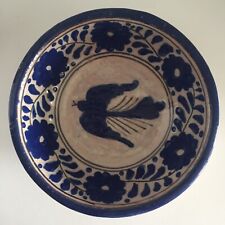 Vintage Ysauro Uriarte Puebla Mexico Mexican Pottery Soup Bowl Bird Flowers Blue picture