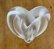 Signed Lalique French Entwined Heart Satin Glass Paperweight picture