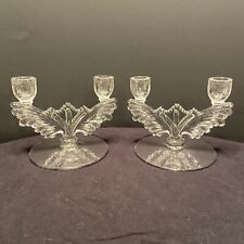 Tiffin-Franciscan 5904-2 Clear Glass Double Light Wings Candlesticks picture