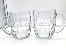 Set of 2 Arcoroc France Britannia Dimple Clear Glass Beer Mugs Tankards picture