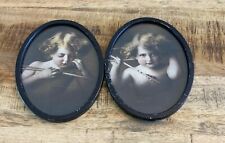 1897 Photo Cupid Asleep Awake M.B.Parkinson 6.5”x 5” Antique OVAL Metal Frames picture