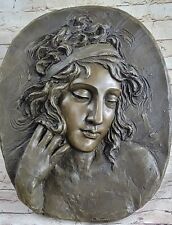 Vintage Bronze Wall Plaque in High Relief Woman Signed Patoue- Cast Bas Relief picture