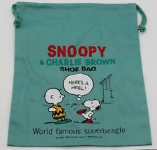 Snoopy & Charlie Brown Drawstring Shoe Bag Butterfly Original Kutsuwa 1958 Vtg picture