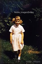 1959 Cute Girl Pigtails Pink Dress Yard Kodachrome 35mm Slide picture