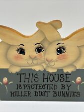 Vintage 80's Killer Dust Bunny Wood Plaque Cottage Chic Boho Americana Hip Cool picture
