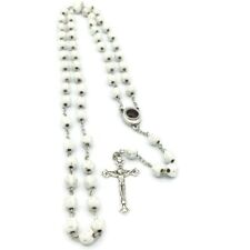Catholic White Rosary Beads Decorated Crucifixion  Holy Soil from Jerusalem Cruz picture