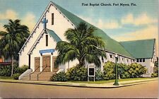 First Baptist Church Fort Myers Florida FL Linen Postcard UNP VTG Tichnor Unused picture