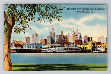 New Orleans LA-Louisiana, Skyline Of New Orleans From Harbor Vintage Postcard picture