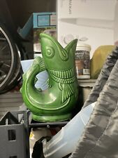 Vintage Green Ceramic Koi Fish Glug Jug Vase - Made In Japan Mid Century Modern picture