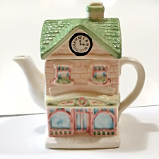 VTG Cottage Shop-Shaped Teapot with Lid Ceramic Country Collectible Pastel picture
