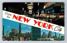 New York City NY, Banner Greetings, Downtown, Vintage Souvenir Postcard picture