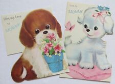 Vtg Lot 1 Birthday 1 Mother's Day To Mommy Cards-CUTE PUPPY DOGS-GLITTER picture