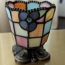 PartyLite Hydrangea Tiffany Style Stained Glass Tea Light Votive Candle Holder  picture
