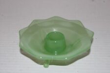 Fenton Green Jadeite Glass Flower Form Jade Candlestick Holder Vintage picture