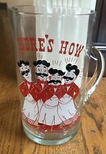 Vintage HERE'S HOW Beer Glass Pitcher w/ 4 Mustached Bartenders picture