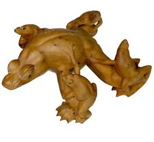 Carved Wood Frog Sculpture Amphibian Figurine Mother Babies Frogs H5” x 12” x 9” picture