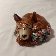 VTG 1990 Fitz and Floyd Potpourri Holder Sleeping, Curled Brown Fox with Berries picture
