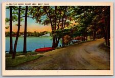 Kent Ohio~Roadside View Along The Shore Of Brady Lake~Vintage Linen Postcard picture