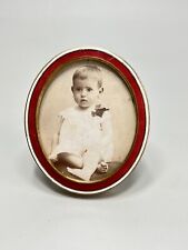 19c.Victorian Brass Guilloche Enamel Photo Picture Frame Oval Burgundy Red White picture