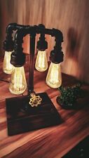 Retro Industrial style Pipe Teardrop down 4 Edison bulb lamp on wood base picture