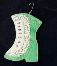 VICTORIAN BOOT ORNAMENT FELT LADIES BUTTONED SHOE CHRISTMAS HANDMADE LACE SEQUIN picture
