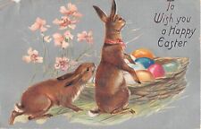 1908 Tuck Easter PC of Brown Bunny Rabbits by Basket of Colored Eggs-Series 112 picture