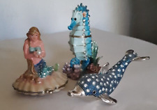 Bejeweled Blue Seahorse/Mermaid/Blue Dolphin Metal Enamel Crystal Trinket Boxes picture